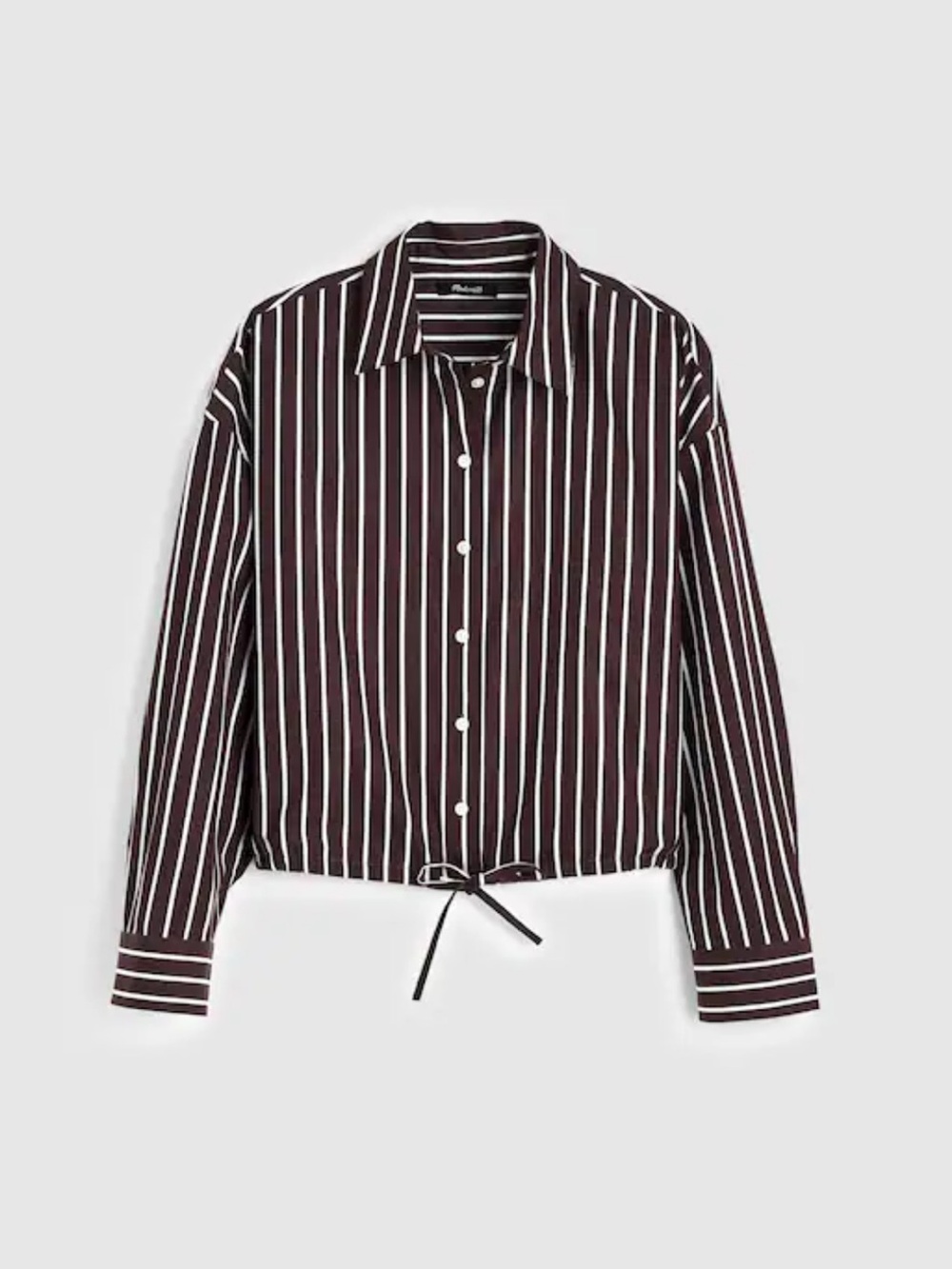 Madewell Drawstring Poplin Button-Up Shirt Chocolate Plum Stripe Size S
